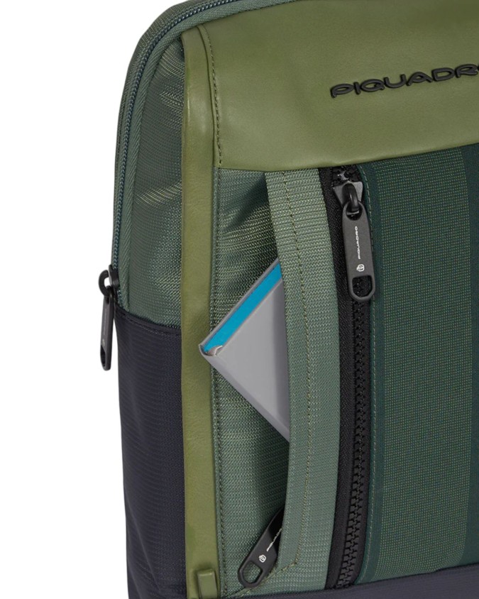  Piquadro - Borsello uomo in pelle e tessuto riciclato porta