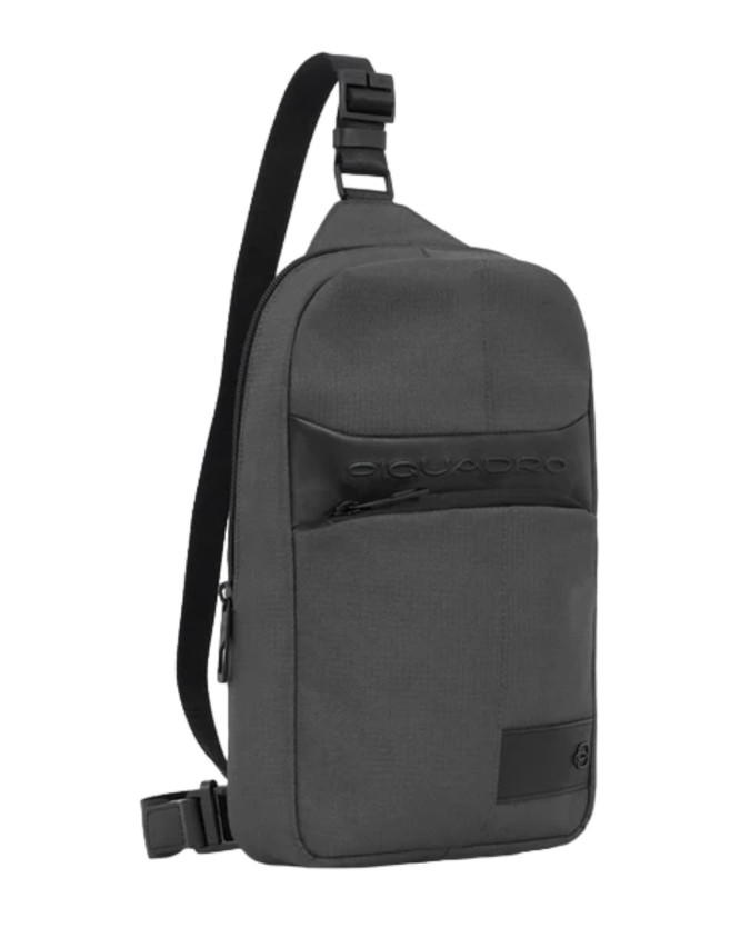 Piquadro - Zaino monospalla uomo in pelle e tessuto per